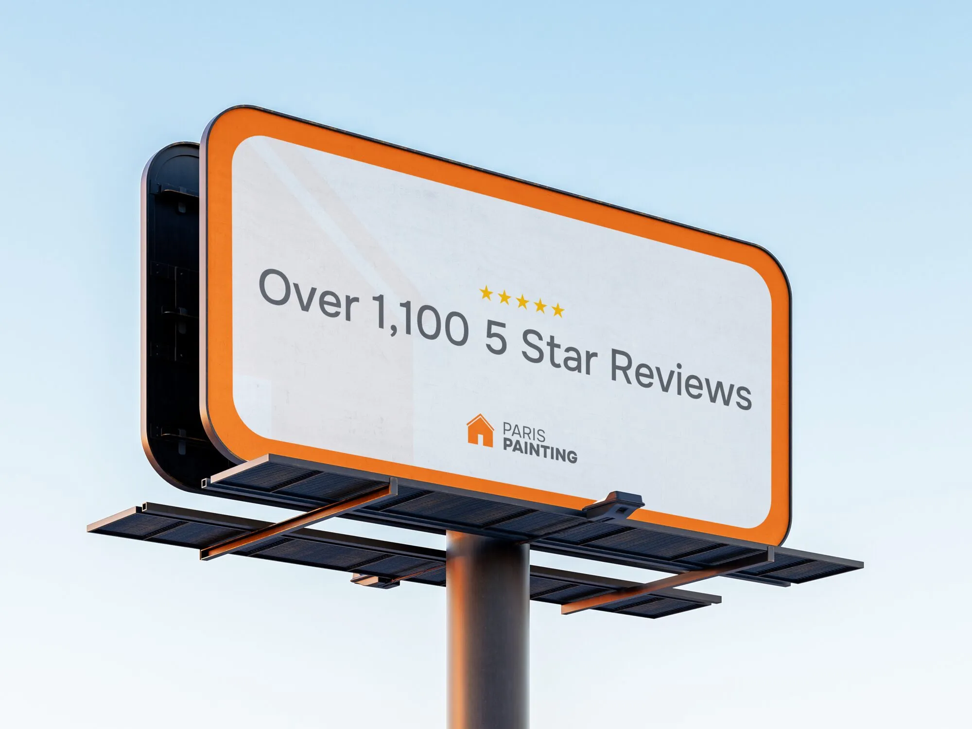 Paris Painting billboard reading &ldquo;Over 1,100 5 star reviews&rdquo;